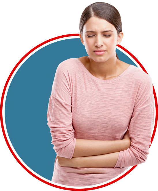 Woman with Kidney Stones holding stomach