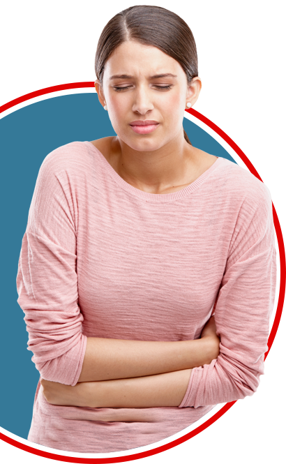 Woman with Kidney Stones holding stomach